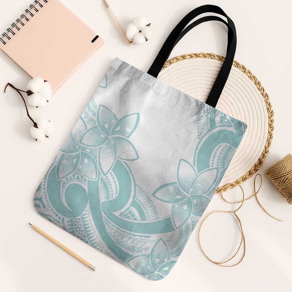 Polynesian Tribal Plumeria Lotu Tamaiti Tote Bag Pastel Cyan - Polynesian Pride