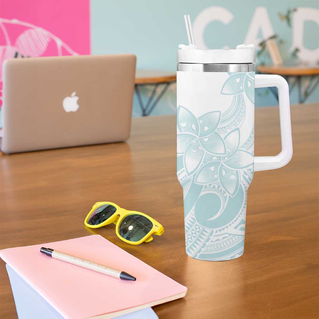 Polynesian Tribal Plumeria Lotu Tamaiti Tumbler With Handle Pastel Cyan - Polynesian Pride