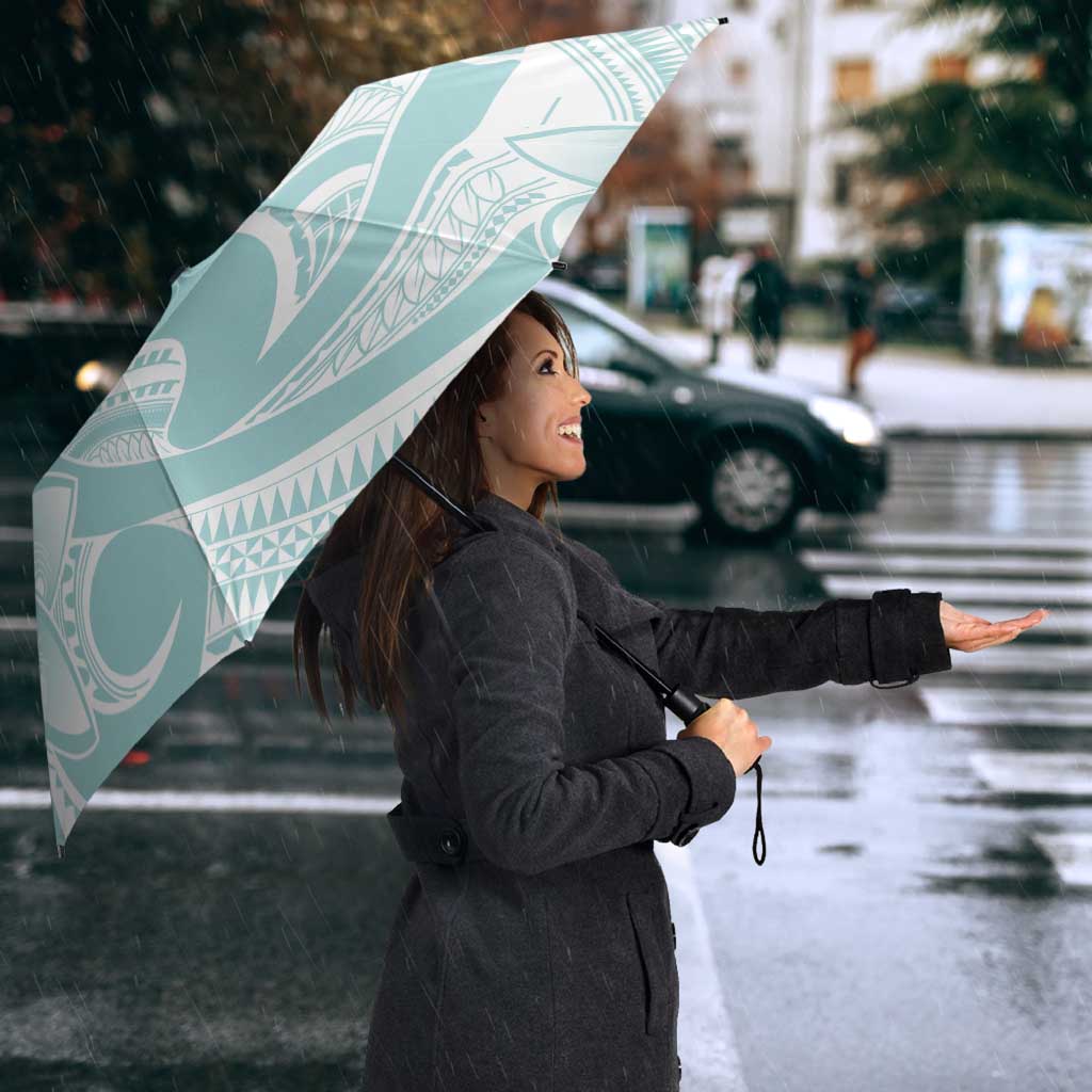 Polynesian Tribal Plumeria Lotu Tamaiti Umbrella Pastel Cyan - Polynesian Pride