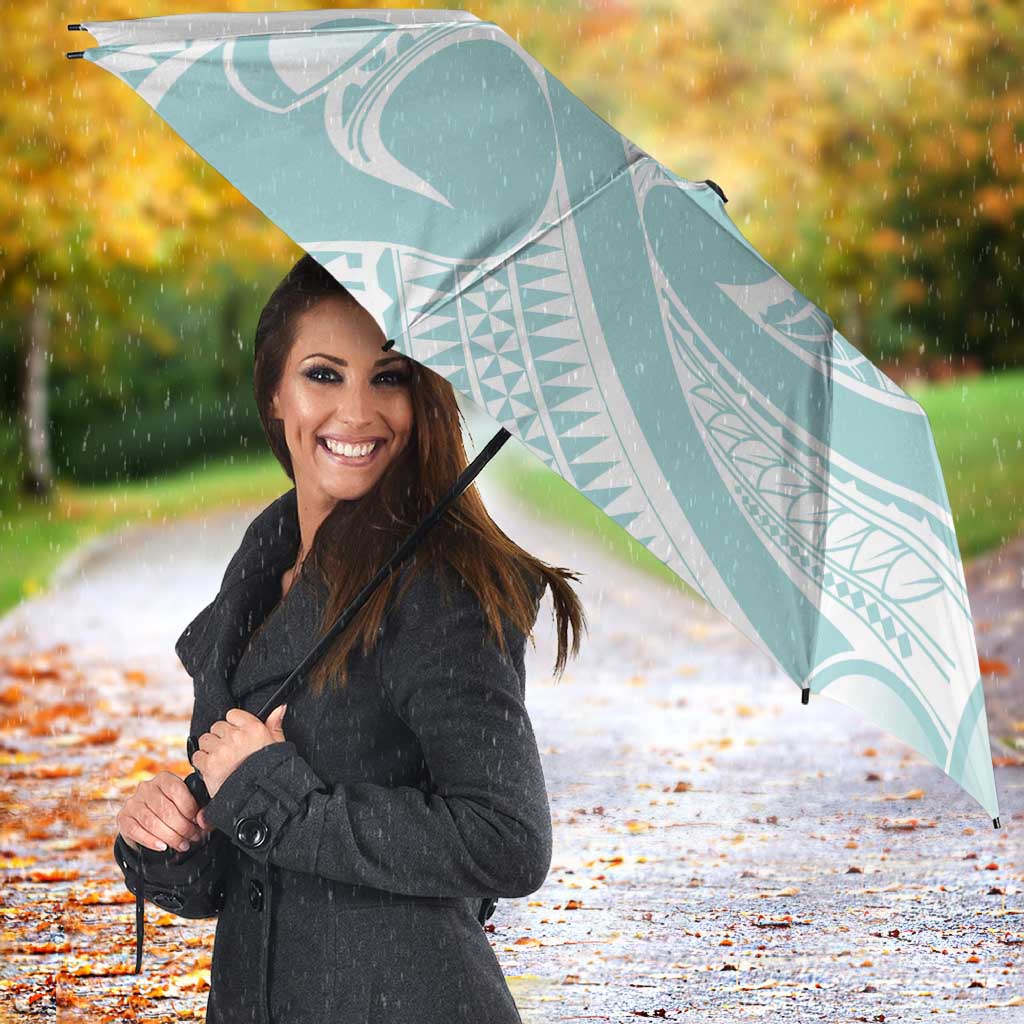 Polynesian Tribal Plumeria Lotu Tamaiti Umbrella Pastel Cyan - Polynesian Pride