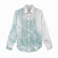 Polynesian Tribal Plumeria Lotu Tamaiti Women Casual Shirt Pastel Cyan LT9 - Polynesian Pride