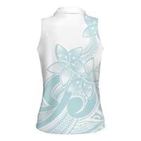 Polynesian Tribal Plumeria Lotu Tamaiti Women Sleeveless Polo Shirt Pastel Cyan LT9 - Polynesian Pride