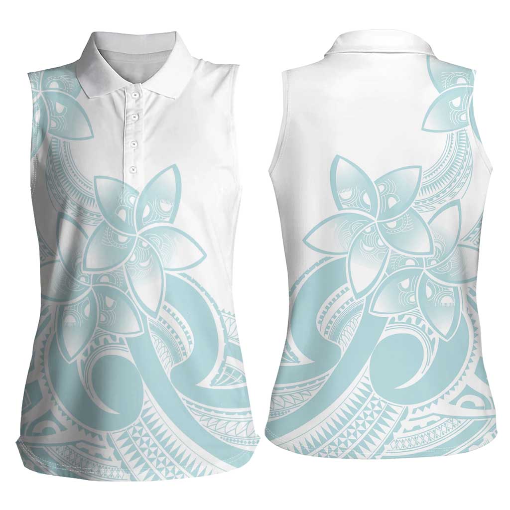 Polynesian Tribal Plumeria Lotu Tamaiti Women Sleeveless Polo Shirt Pastel Cyan LT9 - Polynesian Pride