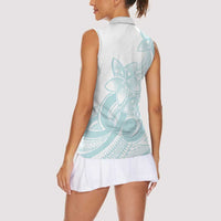 Polynesian Tribal Plumeria Lotu Tamaiti Women Sleeveless Polo Shirt Pastel Cyan LT9 - Polynesian Pride