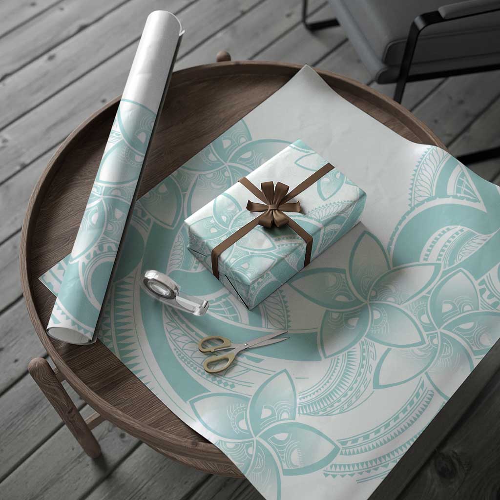 Polynesian Tribal Plumeria Lotu Tamaiti Wrapping Paper Pastel Cyan - Polynesian Pride