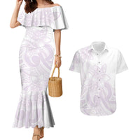 Polynesian Tribal Plumeria Lotu Tamaiti Couples Matching Mermaid Dress and Hawaiian Shirt Pastel Mauve LT9 Mauve - Polynesian Pride
