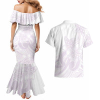 Polynesian Tribal Plumeria Lotu Tamaiti Couples Matching Mermaid Dress and Hawaiian Shirt Pastel Mauve LT9 - Polynesian Pride