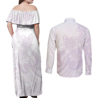 Polynesian Tribal Plumeria Lotu Tamaiti Couples Matching Off Shoulder Maxi Dress and Long Sleeve Button Shirt Pastel Mauve LT9 - Polynesian Pride