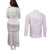 Polynesian Tribal Plumeria Lotu Tamaiti Couples Matching Puletasi and Long Sleeve Button Shirt Pastel Mauve - Polynesian Pride