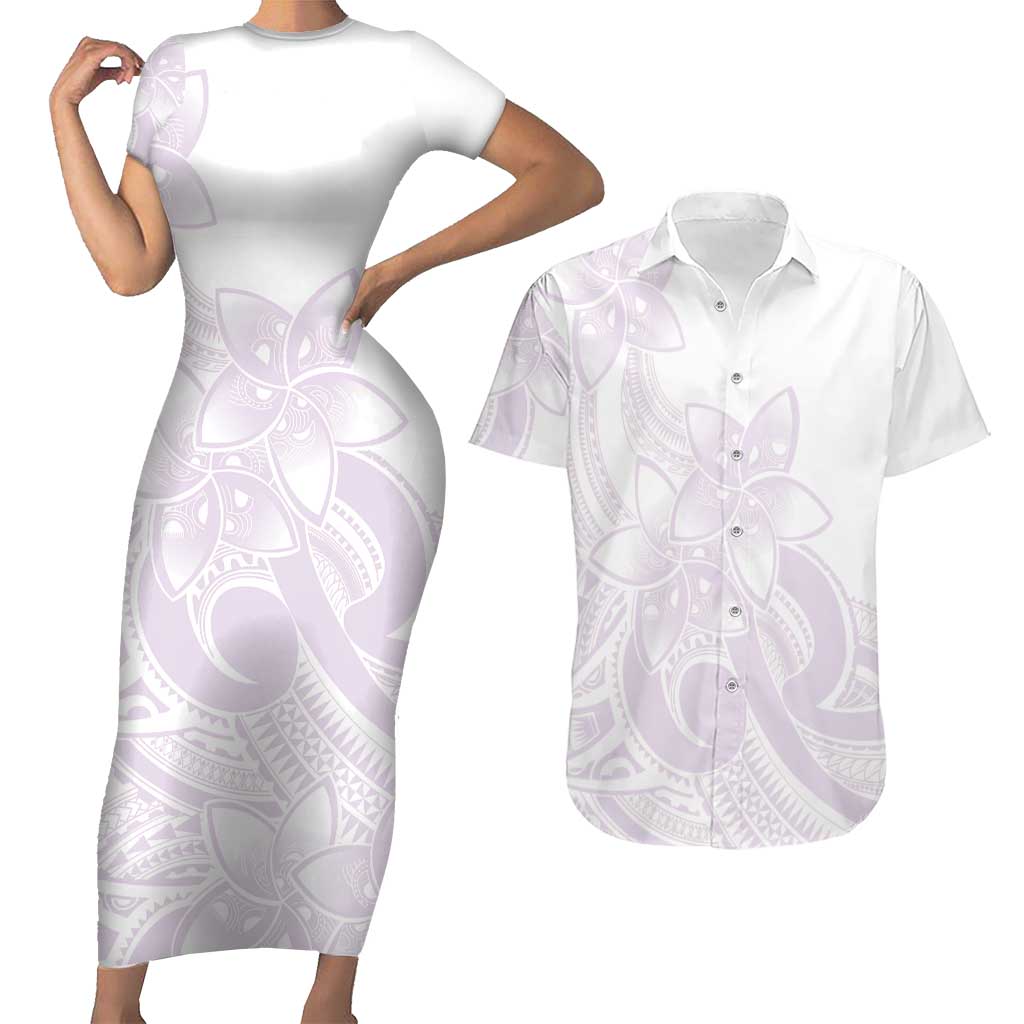 Polynesian Tribal Plumeria Lotu Tamaiti Couples Matching Short Sleeve Bodycon Dress and Hawaiian Shirt Pastel Mauve LT9 Mauve - Polynesian Pride