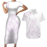 Polynesian Tribal Plumeria Lotu Tamaiti Couples Matching Short Sleeve Bodycon Dress and Hawaiian Shirt Pastel Mauve LT9 Mauve - Polynesian Pride