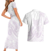 Polynesian Tribal Plumeria Lotu Tamaiti Couples Matching Short Sleeve Bodycon Dress and Hawaiian Shirt Pastel Mauve LT9 - Polynesian Pride