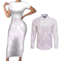 Polynesian Tribal Plumeria Lotu Tamaiti Couples Matching Short Sleeve Bodycon Dress and Long Sleeve Button Shirt Pastel Mauve LT9 Mauve - Polynesian Pride