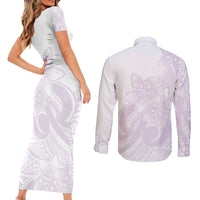 Polynesian Tribal Plumeria Lotu Tamaiti Couples Matching Short Sleeve Bodycon Dress and Long Sleeve Button Shirt Pastel Mauve LT9 - Polynesian Pride