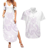 Polynesian Tribal Plumeria Lotu Tamaiti Couples Matching Summer Maxi Dress and Hawaiian Shirt Pastel Mauve LT9 Mauve - Polynesian Pride