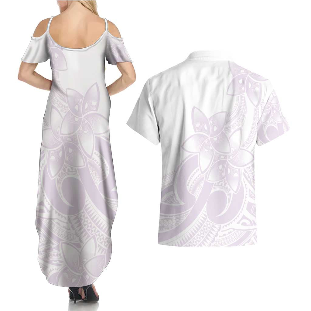 Polynesian Tribal Plumeria Lotu Tamaiti Couples Matching Summer Maxi Dress and Hawaiian Shirt Pastel Mauve LT9 - Polynesian Pride