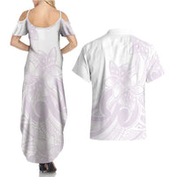 Polynesian Tribal Plumeria Lotu Tamaiti Couples Matching Summer Maxi Dress and Hawaiian Shirt Pastel Mauve LT9 - Polynesian Pride