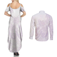 Polynesian Tribal Plumeria Lotu Tamaiti Couples Matching Summer Maxi Dress and Long Sleeve Button Shirt Pastel Mauve LT9 - Polynesian Pride