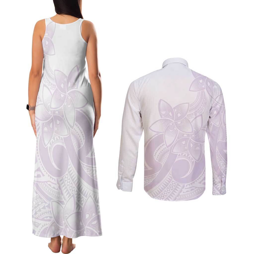 Polynesian Tribal Plumeria Lotu Tamaiti Couples Matching Tank Maxi Dress and Long Sleeve Button Shirt Pastel Mauve LT9 - Polynesian Pride