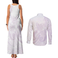 Polynesian Tribal Plumeria Lotu Tamaiti Couples Matching Tank Maxi Dress and Long Sleeve Button Shirt Pastel Mauve LT9 - Polynesian Pride