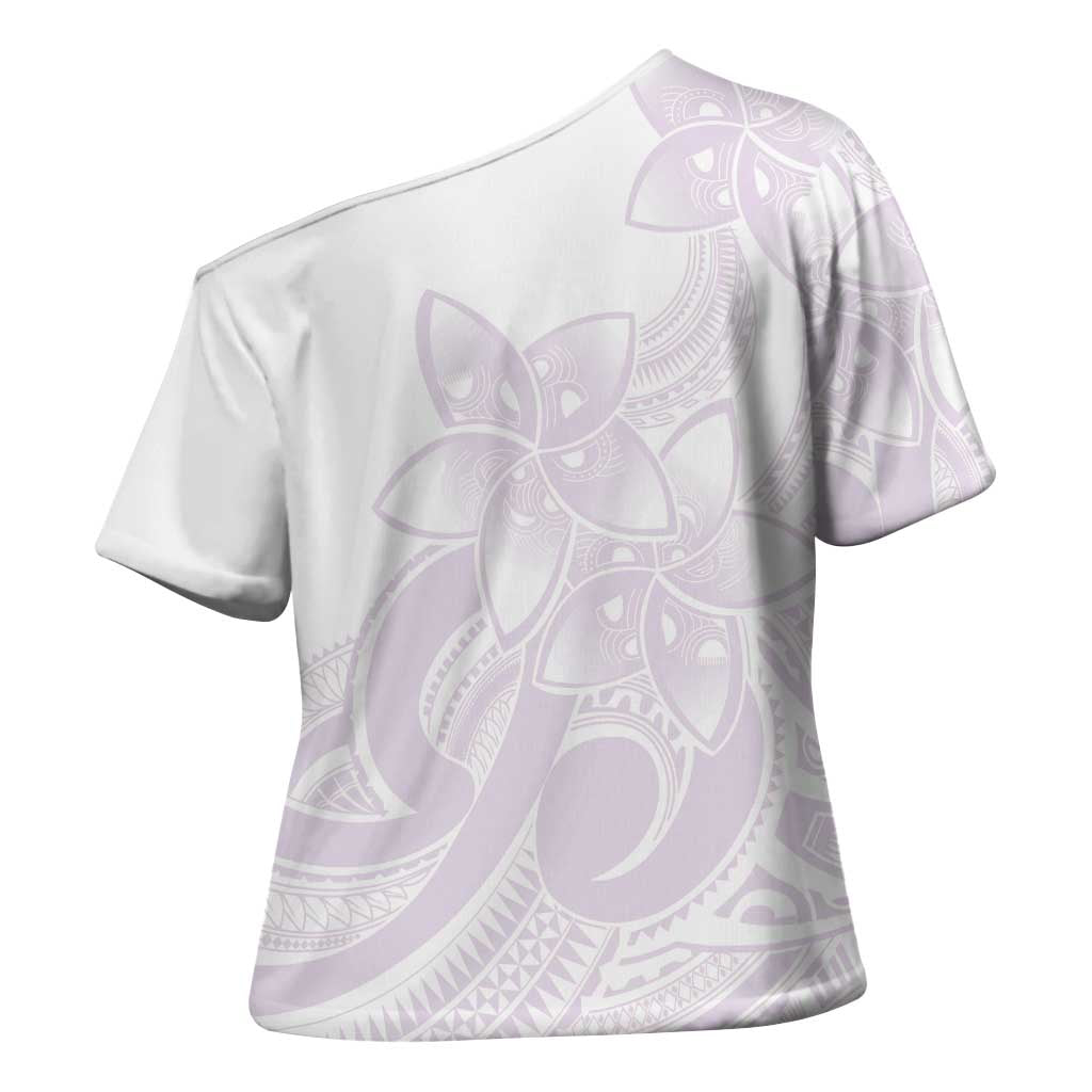 Polynesian Tribal Plumeria Lotu Tamaiti Cross Shoulder Shirt Pastel Mauve - Polynesian Pride