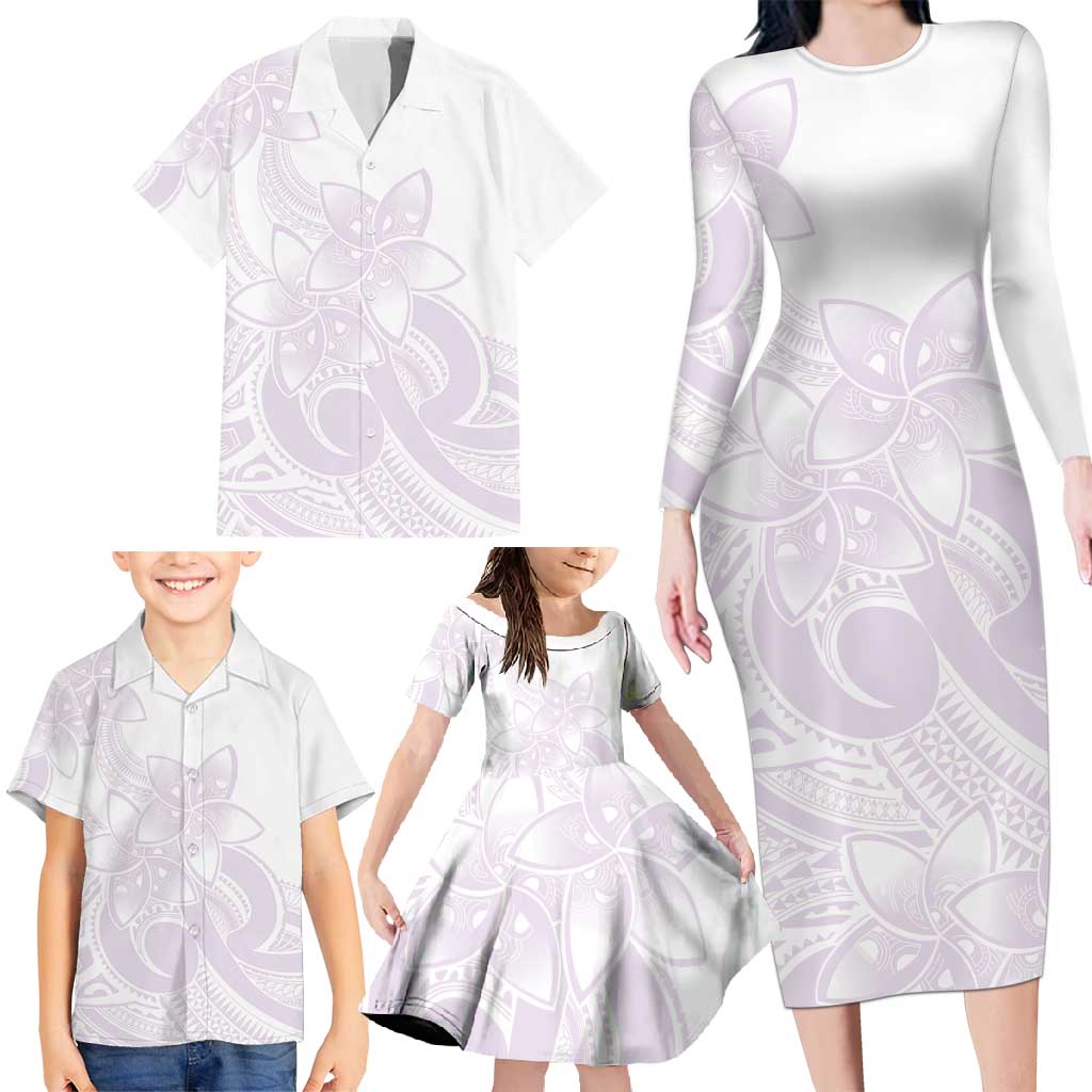 Polynesian Tribal Plumeria Lotu Tamaiti Family Matching Long Sleeve Bodycon Dress and Hawaiian Shirt Pastel Mauve LT9 - Polynesian Pride