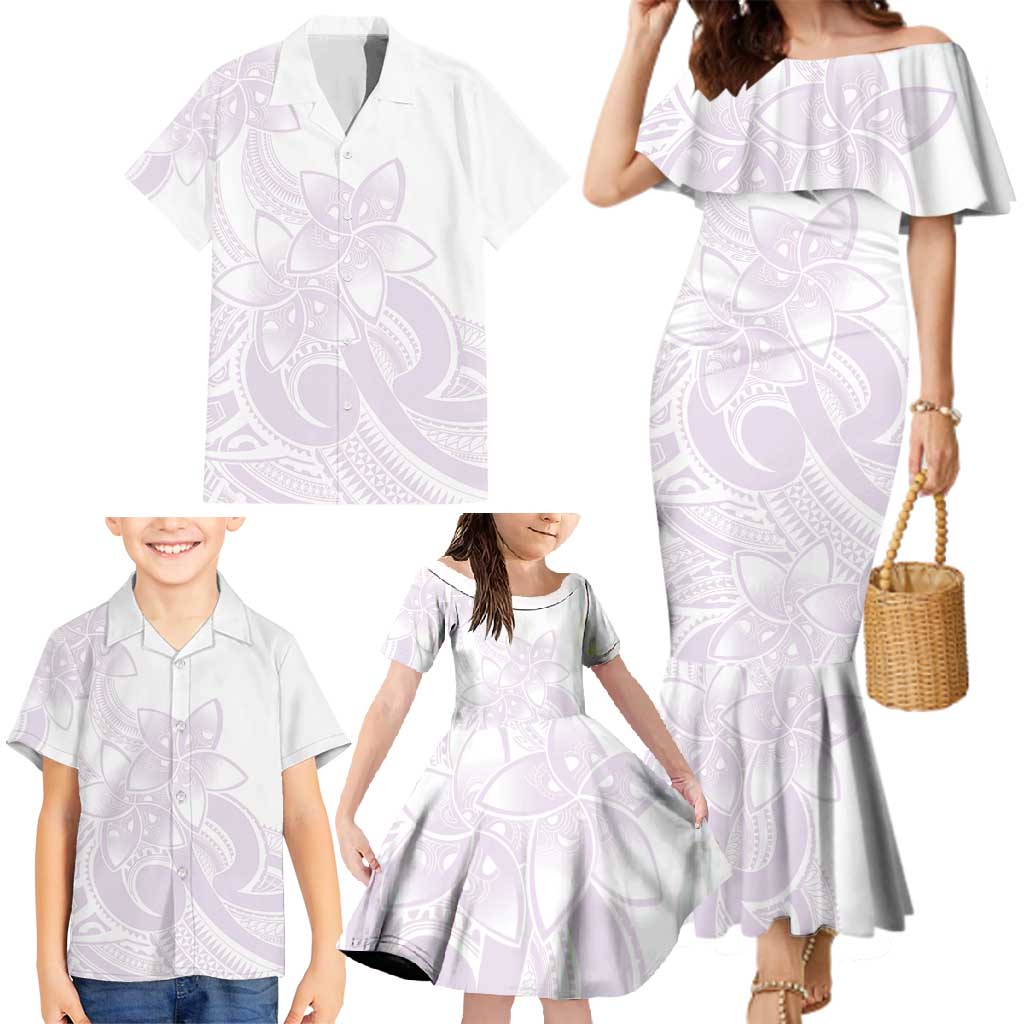Polynesian Tribal Plumeria Lotu Tamaiti Family Matching Mermaid Dress and Hawaiian Shirt Pastel Mauve LT9 - Polynesian Pride