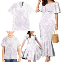 Polynesian Tribal Plumeria Lotu Tamaiti Family Matching Mermaid Dress and Hawaiian Shirt Pastel Mauve LT9 - Polynesian Pride