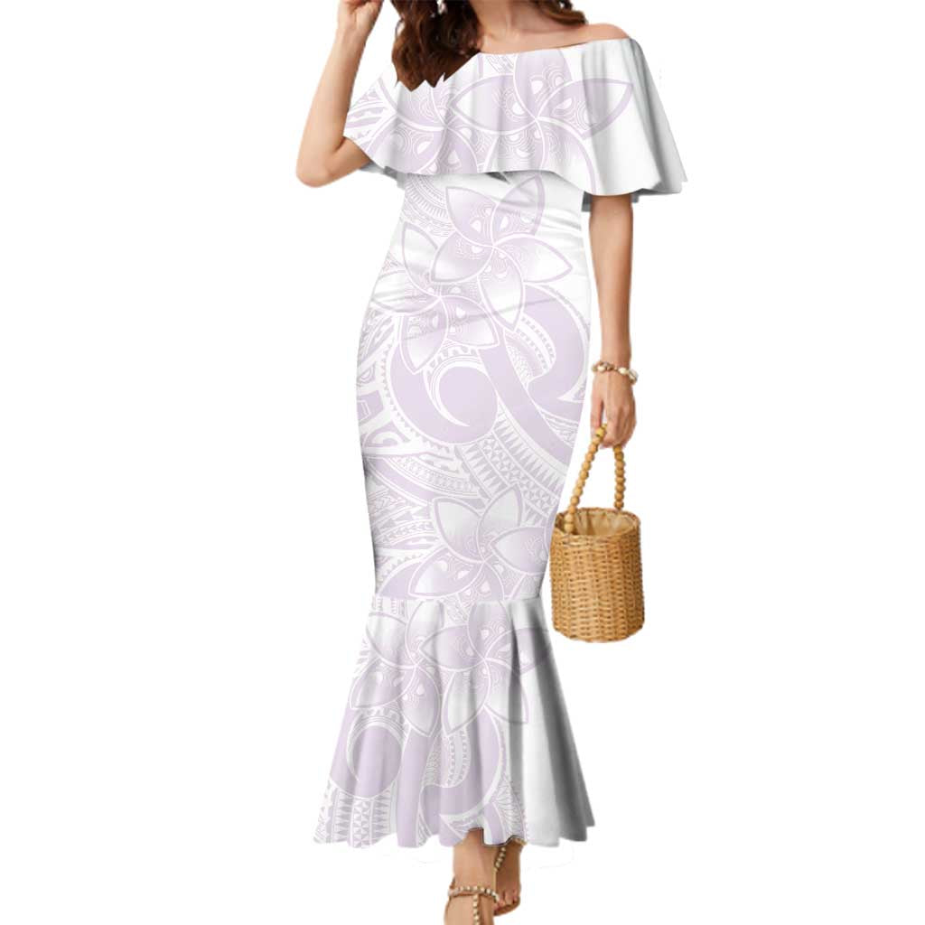 Polynesian Tribal Plumeria Lotu Tamaiti Family Matching Mermaid Dress and Hawaiian Shirt Pastel Mauve LT9 Mom's Dress Mauve - Polynesian Pride
