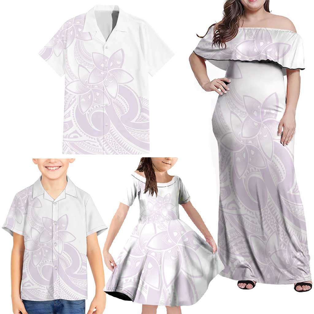 Polynesian Tribal Plumeria Lotu Tamaiti Family Matching Off Shoulder Maxi Dress and Hawaiian Shirt Pastel Mauve LT9 - Polynesian Pride