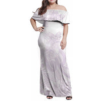 Polynesian Tribal Plumeria Lotu Tamaiti Family Matching Off Shoulder Maxi Dress and Hawaiian Shirt Pastel Mauve LT9 Mom's Dress Mauve - Polynesian Pride