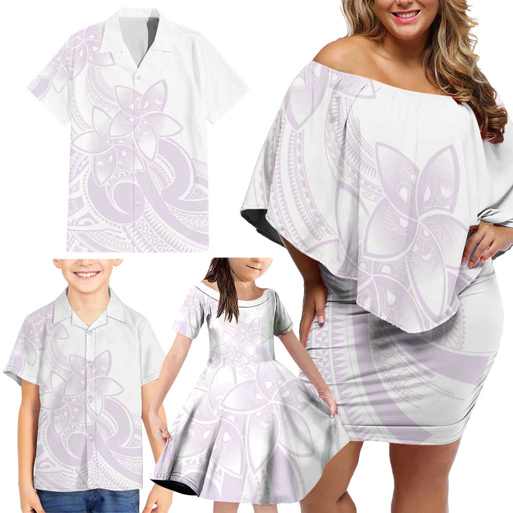 Polynesian Tribal Plumeria Lotu Tamaiti Family Matching Off Shoulder Short Dress and Hawaiian Shirt Pastel Mauve LT9 - Polynesian Pride