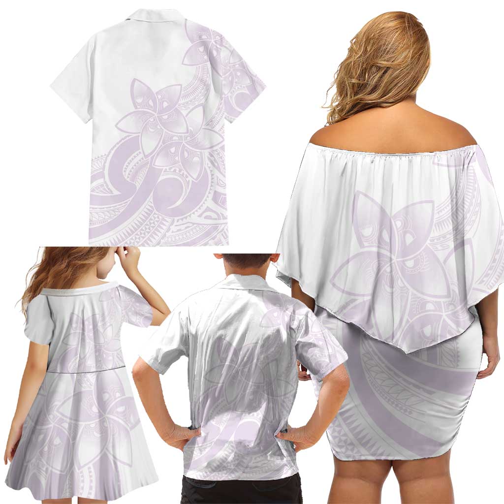 Polynesian Tribal Plumeria Lotu Tamaiti Family Matching Off Shoulder Short Dress and Hawaiian Shirt Pastel Mauve LT9 - Polynesian Pride