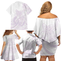Polynesian Tribal Plumeria Lotu Tamaiti Family Matching Off Shoulder Short Dress and Hawaiian Shirt Pastel Mauve LT9 - Polynesian Pride