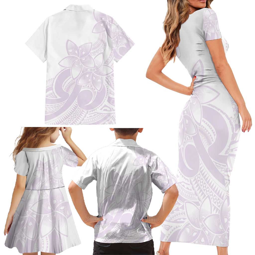 Polynesian Tribal Plumeria Lotu Tamaiti Family Matching Short Sleeve Bodycon Dress and Hawaiian Shirt Pastel Mauve LT9 - Polynesian Pride