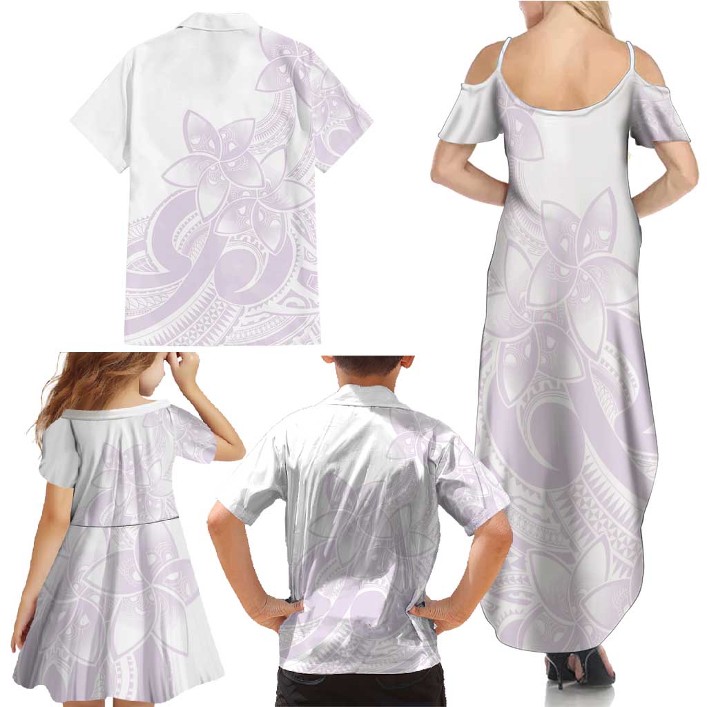 Polynesian Tribal Plumeria Lotu Tamaiti Family Matching Summer Maxi Dress and Hawaiian Shirt Pastel Mauve LT9 - Polynesian Pride
