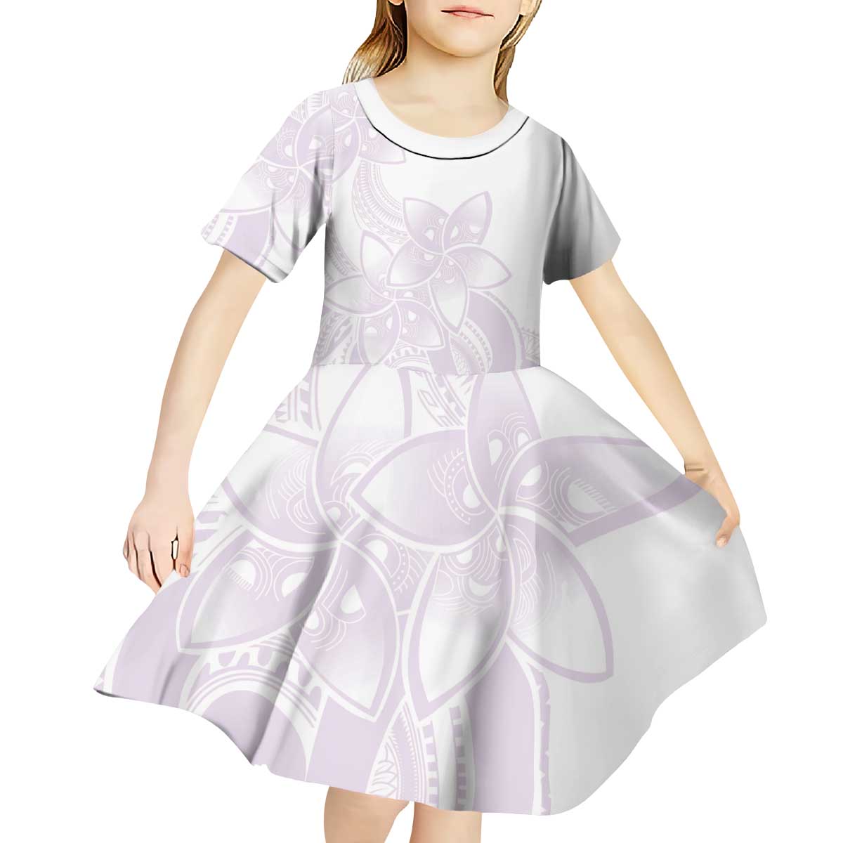 Polynesian Tribal Plumeria Lotu Tamaiti Kid Short Sleeve Dress Pastel Mauve - Polynesian Pride