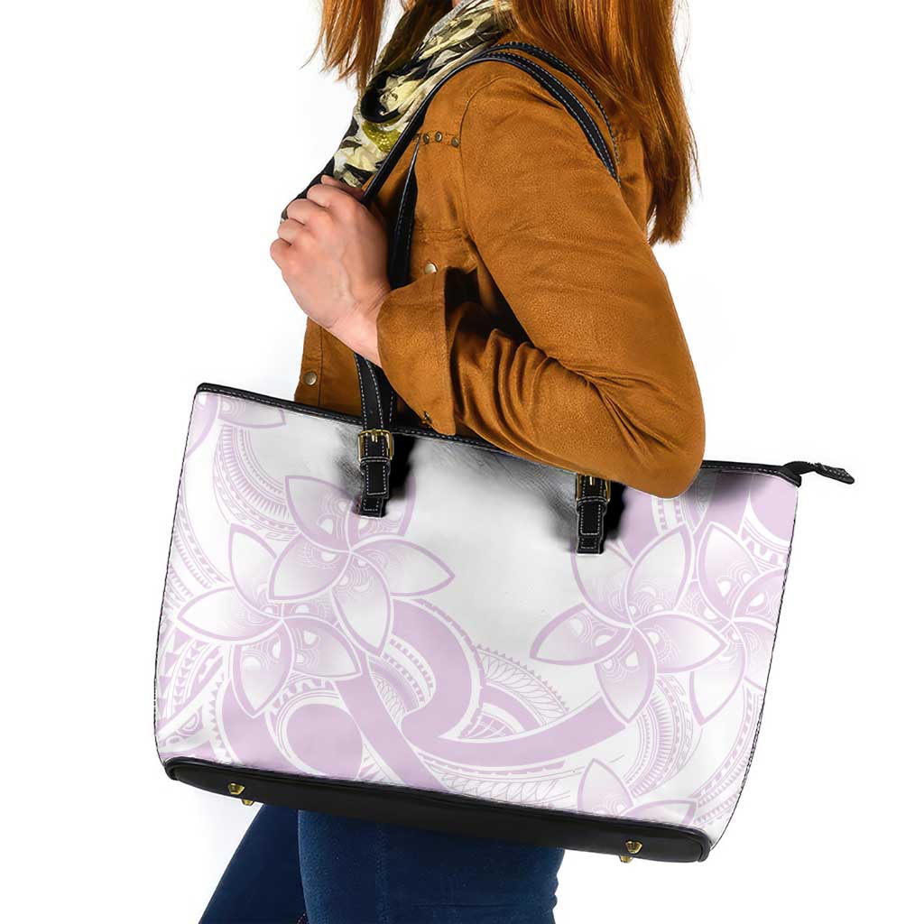 Polynesian Tribal Plumeria Lotu Tamaiti Leather Tote Bag Pastel Mauve - Polynesian Pride
