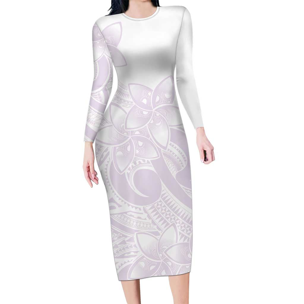 Polynesian Tribal Plumeria Lotu Tamaiti Long Sleeve Bodycon Dress Pastel Mauve LT9 Long Dress Mauve - Polynesian Pride