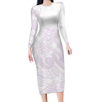 Polynesian Tribal Plumeria Lotu Tamaiti Long Sleeve Bodycon Dress Pastel Mauve LT9 Long Dress Mauve - Polynesian Pride