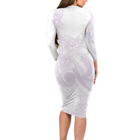 Polynesian Tribal Plumeria Lotu Tamaiti Long Sleeve Bodycon Dress Pastel Mauve LT9 - Polynesian Pride