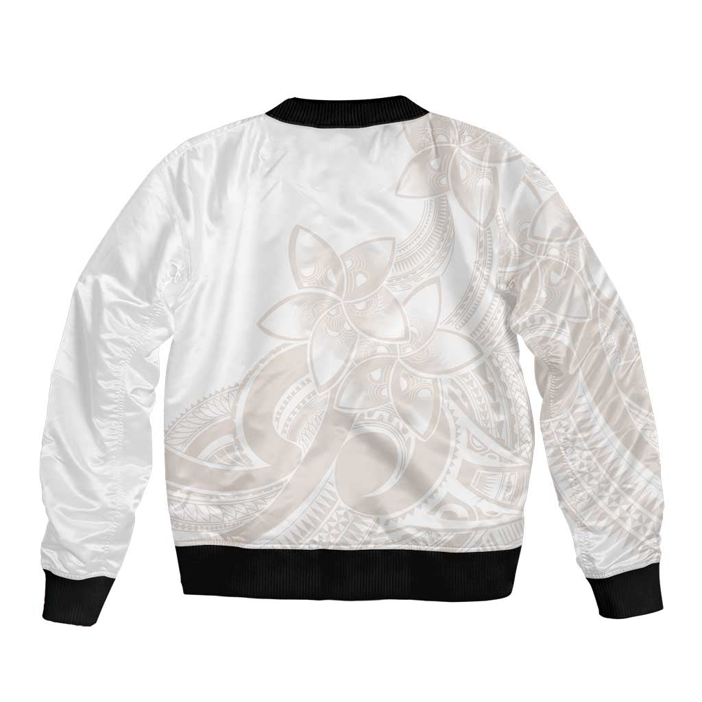 Polynesian Tribal Plumeria Lotu Tamaiti Bomber Jacket Pastel Nude - Polynesian Pride