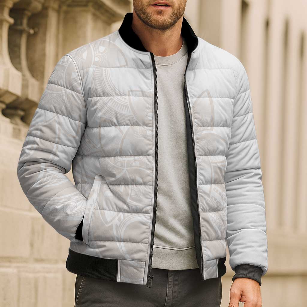 Polynesian Tribal Plumeria Lotu Tamaiti Bomber Puffer Jacket Pastel Nude - Polynesian Pride