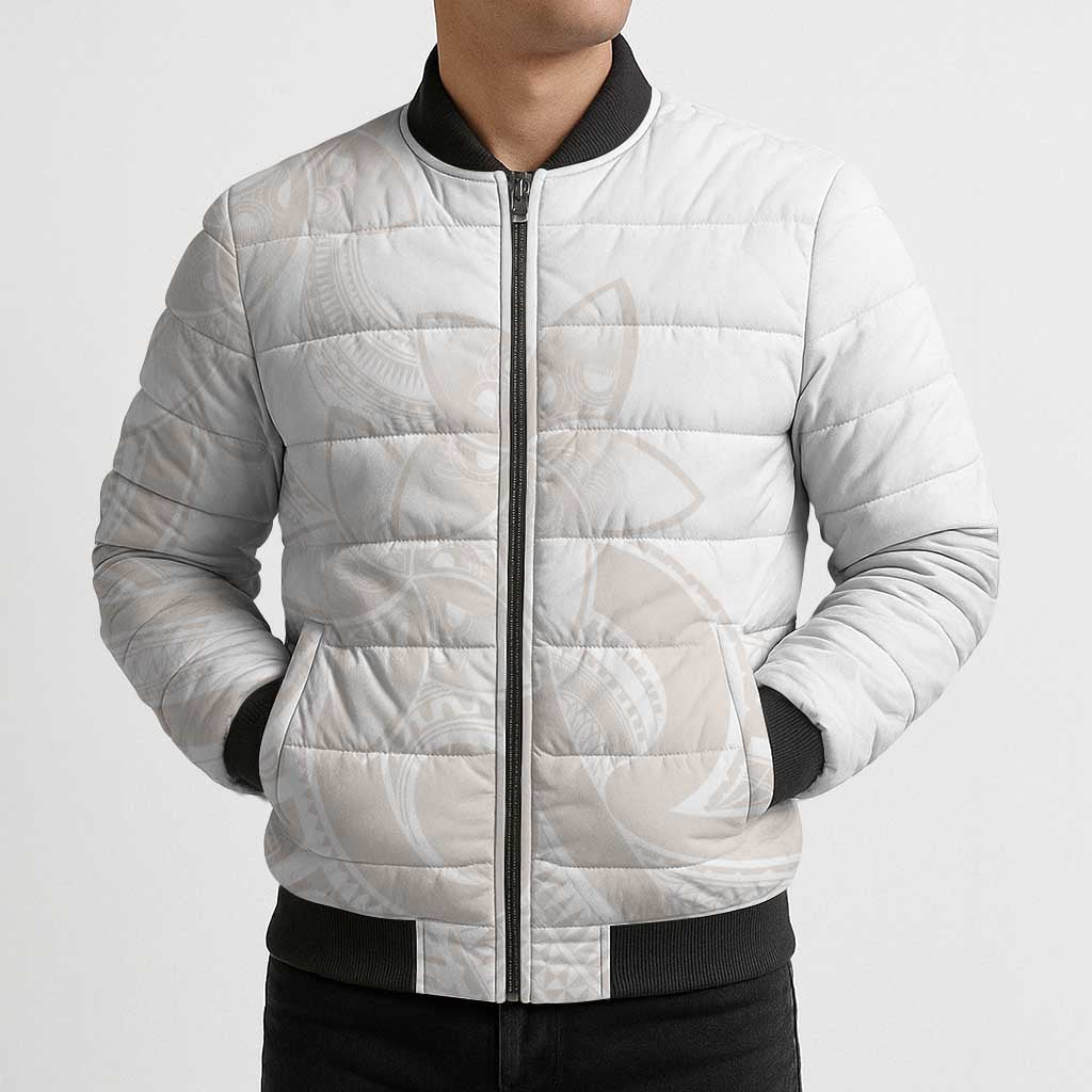 Polynesian Tribal Plumeria Lotu Tamaiti Bomber Puffer Jacket Pastel Nude - Polynesian Pride