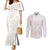 Polynesian Tribal Plumeria Lotu Tamaiti Couples Matching Mermaid Dress and Long Sleeve Button Shirt Pastel Nude - Polynesian Pride
