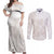 Polynesian Tribal Plumeria Lotu Tamaiti Couples Matching Off Shoulder Maxi Dress and Long Sleeve Button Shirt Pastel Nude - Polynesian Pride
