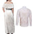 Polynesian Tribal Plumeria Lotu Tamaiti Couples Matching Off Shoulder Maxi Dress and Long Sleeve Button Shirt Pastel Nude - Polynesian Pride