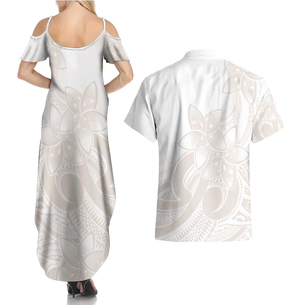 Polynesian Tribal Plumeria Lotu Tamaiti Couples Matching Summer Maxi Dress and Hawaiian Shirt Pastel Nude LT9 - Polynesian Pride