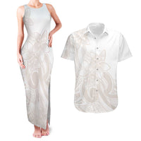 Polynesian Tribal Plumeria Lotu Tamaiti Couples Matching Tank Maxi Dress and Hawaiian Shirt Pastel Nude LT9 Nude - Polynesian Pride