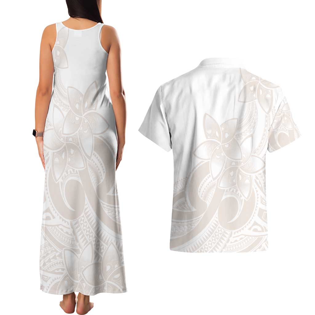 Polynesian Tribal Plumeria Lotu Tamaiti Couples Matching Tank Maxi Dress and Hawaiian Shirt Pastel Nude LT9 - Polynesian Pride